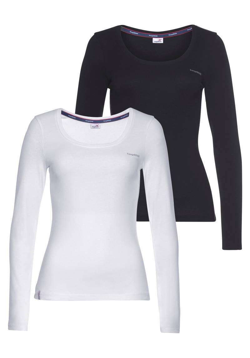 KangaROOS Langarmshirt, (Packung, 2 tlg., 2er-Pack), Langarm, unifarben oder meliert, Rundhalsausschnitt von Kangaroos