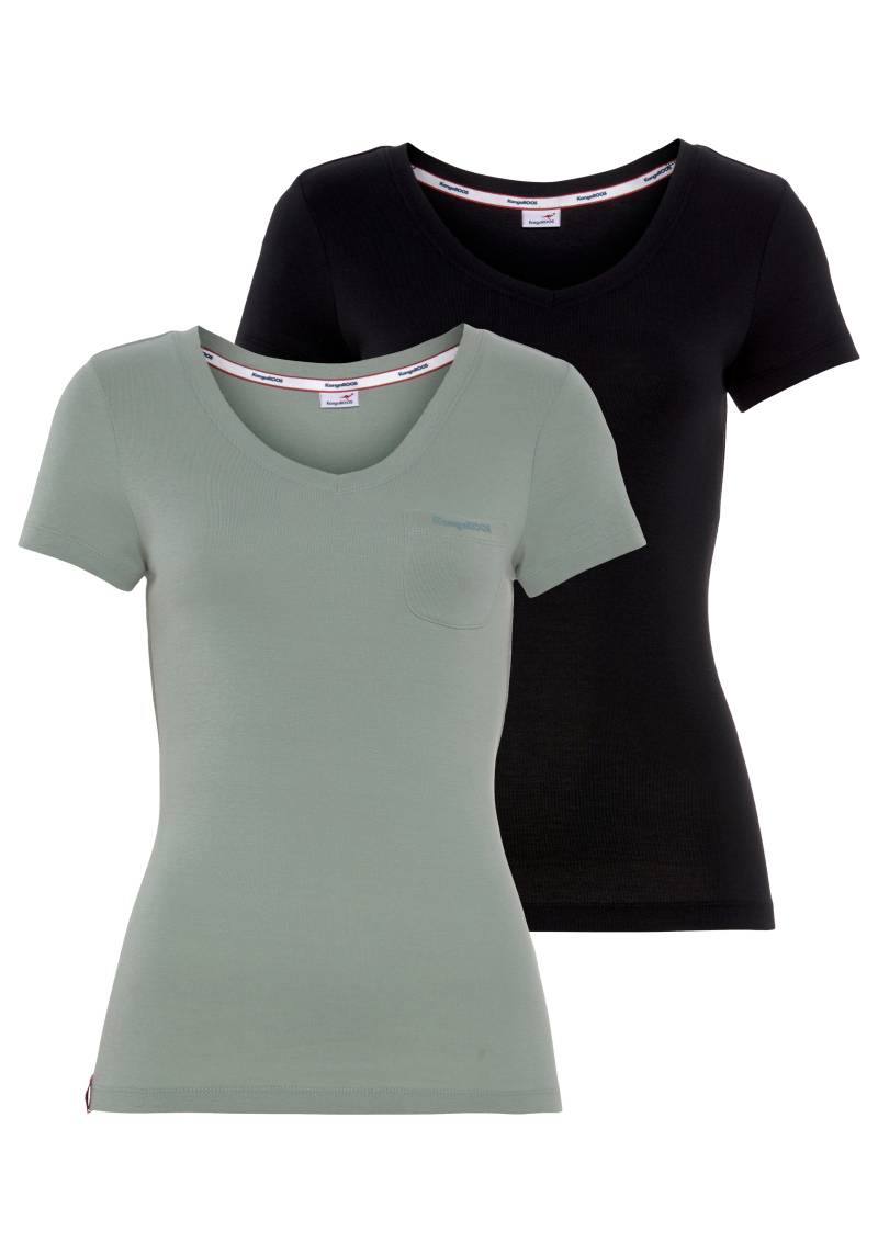KangaROOS V-Shirt, (Spar-Set, 2er-Pack), Kurzarm, figurbetonter Schnitt, aus Baumwolle, im 2er-Pack von Kangaroos