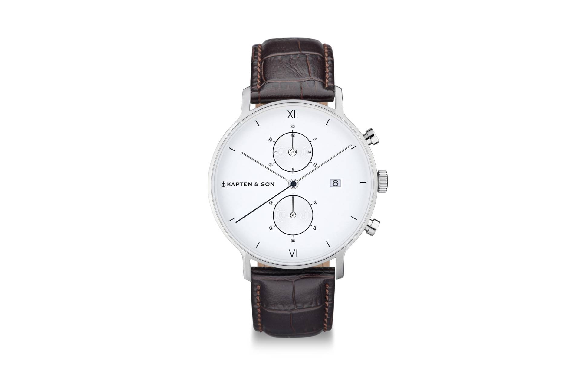 Kapten & Son Quarzuhr »Chrono Silver Brown Croco Leather« von Kapten & Son