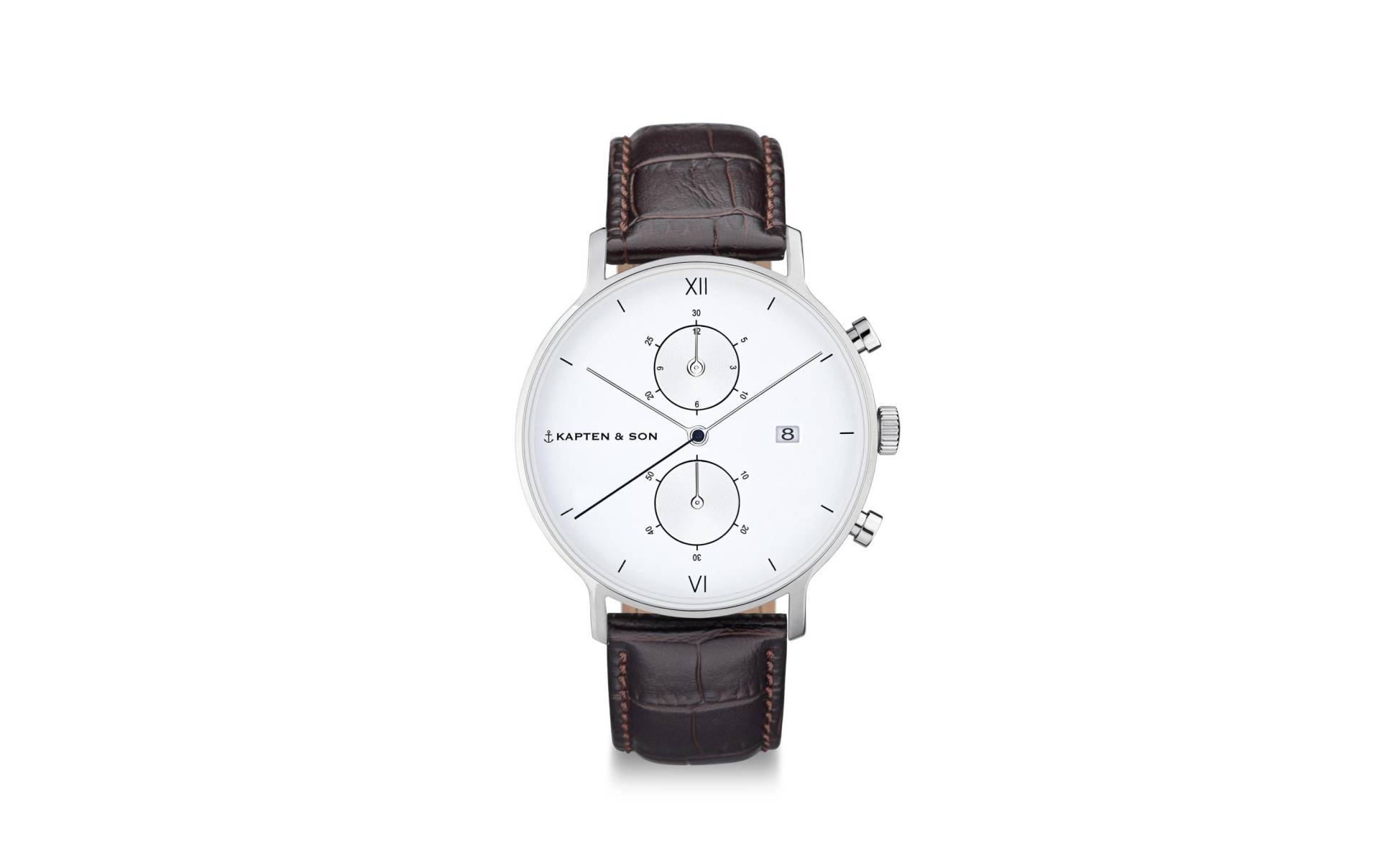 Kapten & Son Chronograph »Chrono Dark Brown Croco Leather, Small Silberfarben« von Kapten & Son