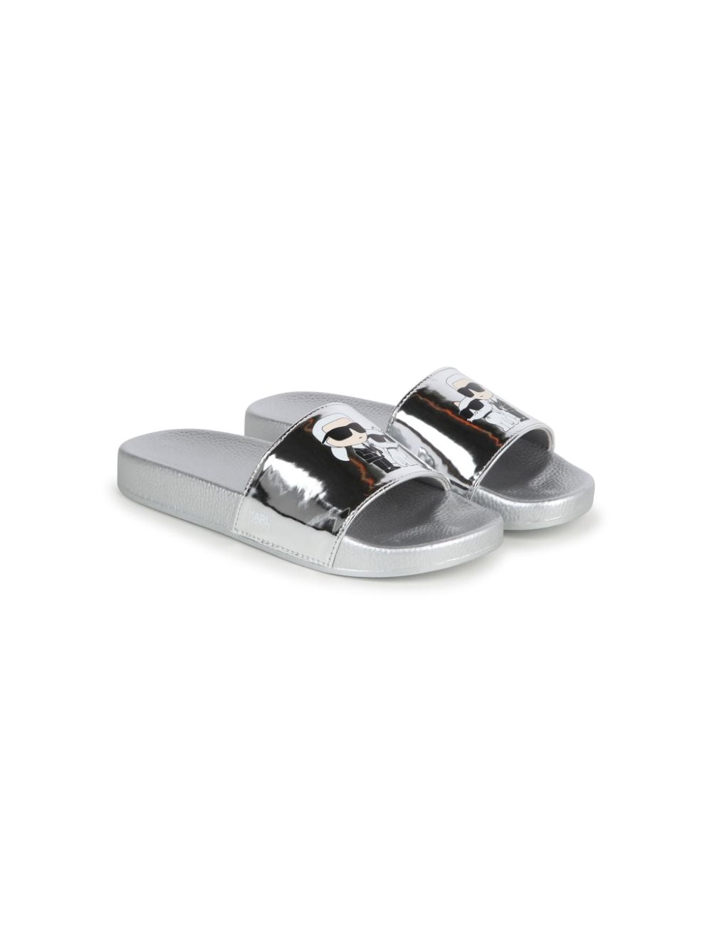 Karl Lagerfeld Kids Ikonik Karl & Choupette logo-print slides - Silver von Karl Lagerfeld Kids