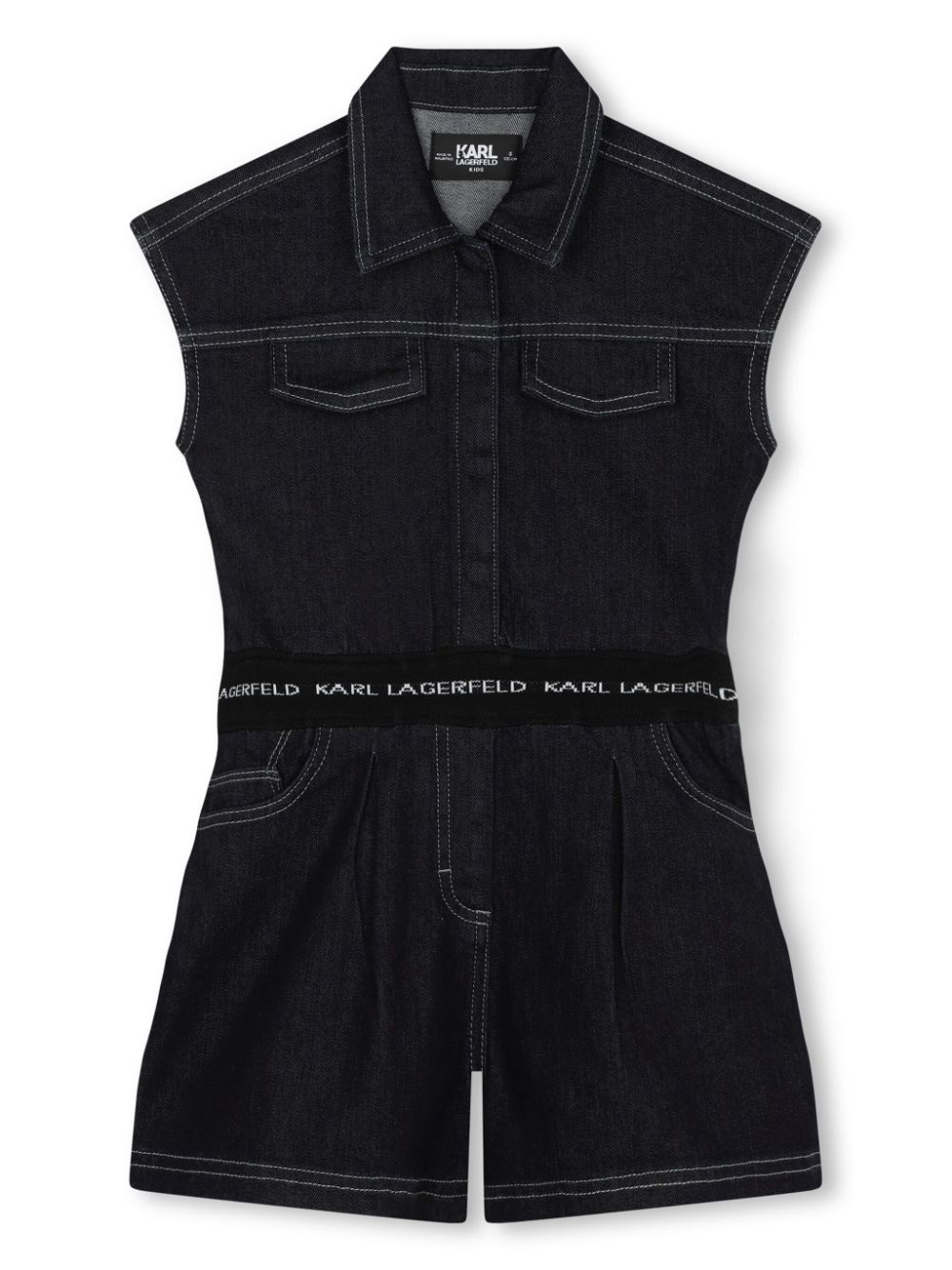 Karl Lagerfeld Kids logo-waistband denim playsuit - Black von Karl Lagerfeld Kids