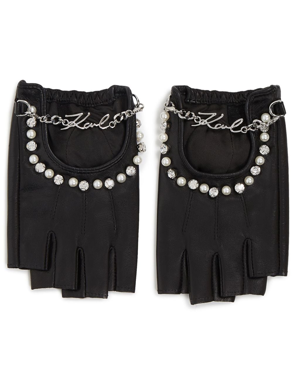 Karl Lagerfeld Signature pearl-embellished fingerless gloves - Black von Karl Lagerfeld