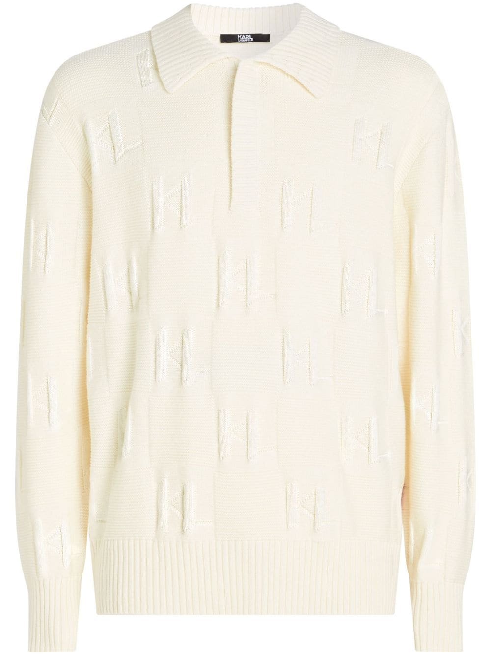 Karl Lagerfeld KL monogram textured knit polo - Neutrals von Karl Lagerfeld