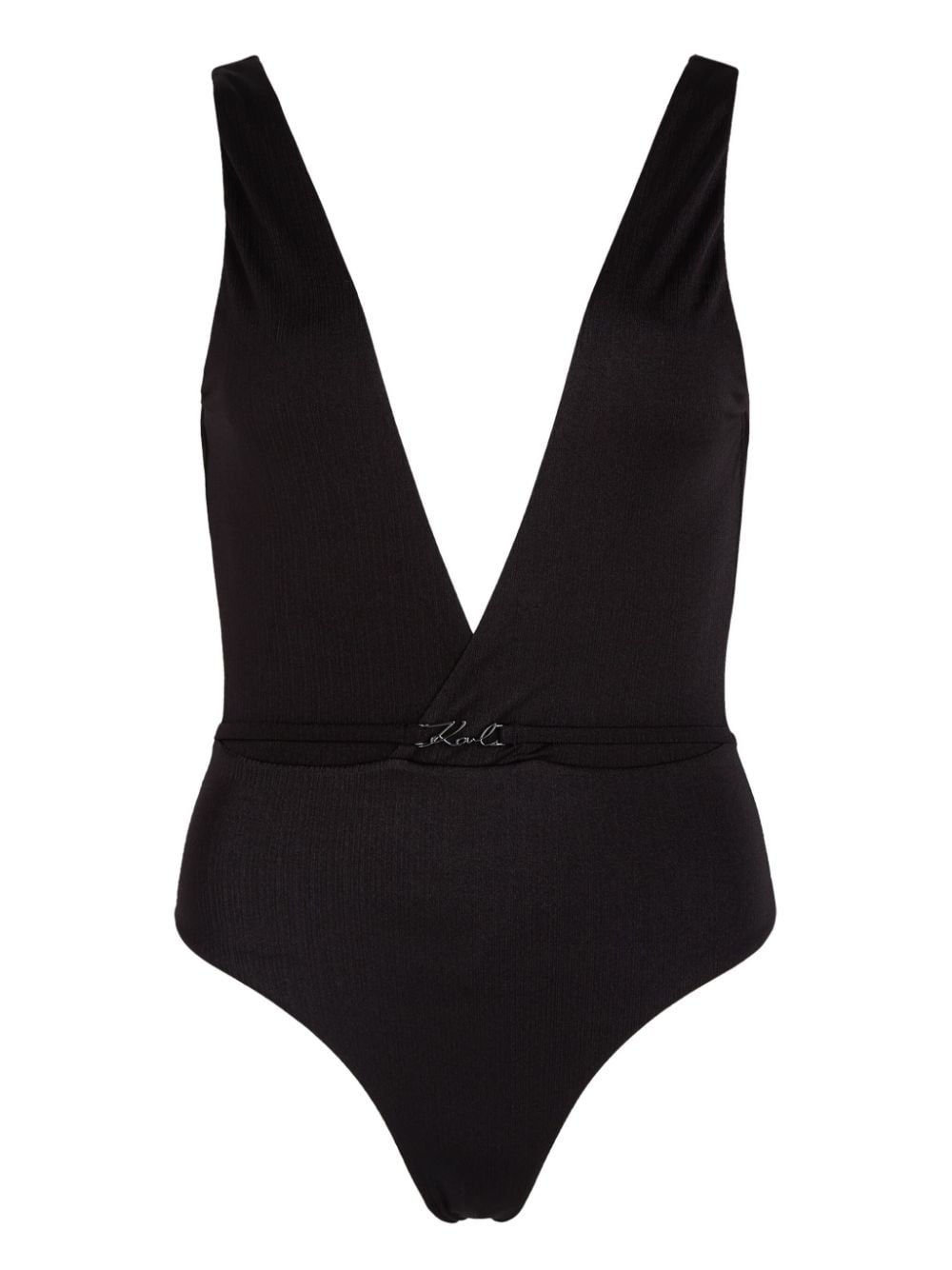 Karl Lagerfeld metallic V-neck swimsuit - Black von Karl Lagerfeld