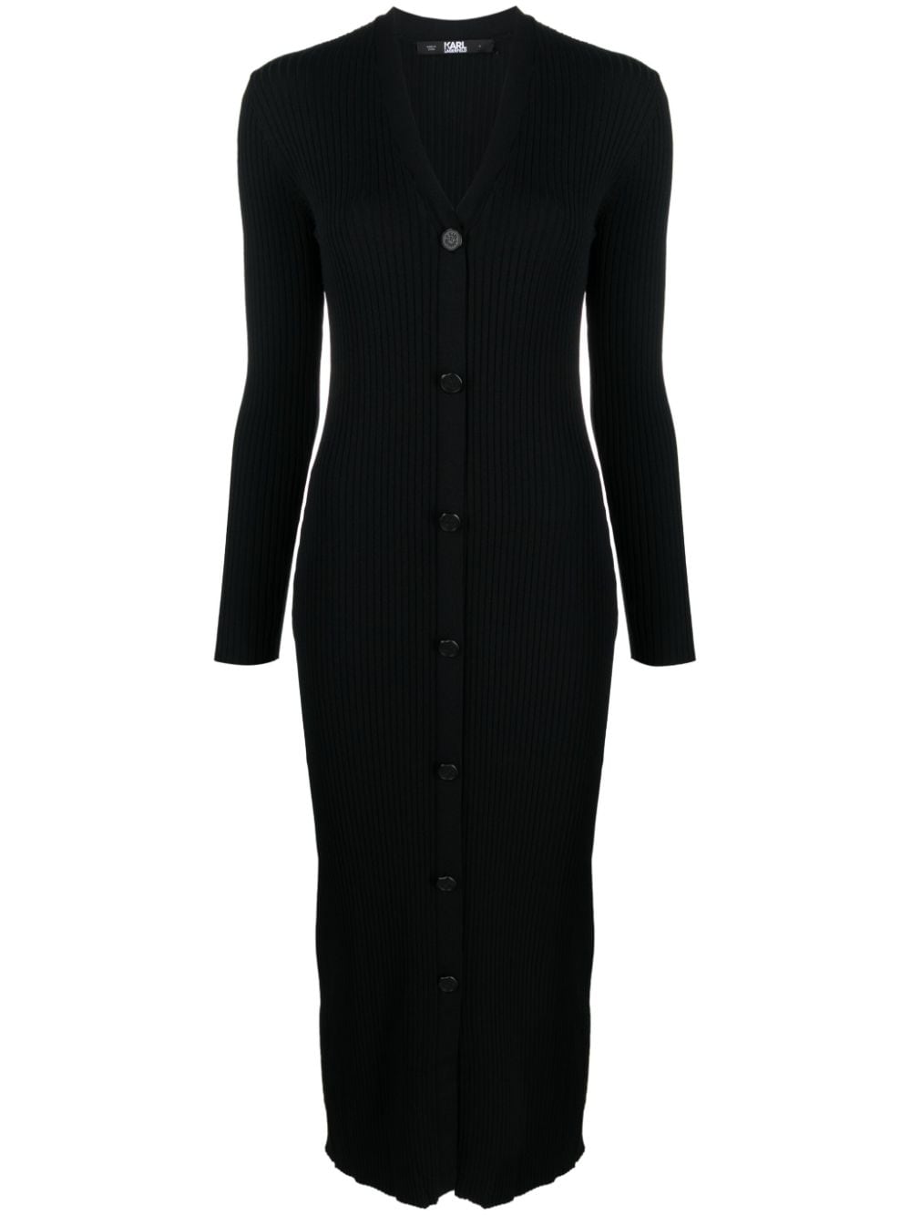 Karl Lagerfeld V-neck knitted midi dress - Black von Karl Lagerfeld