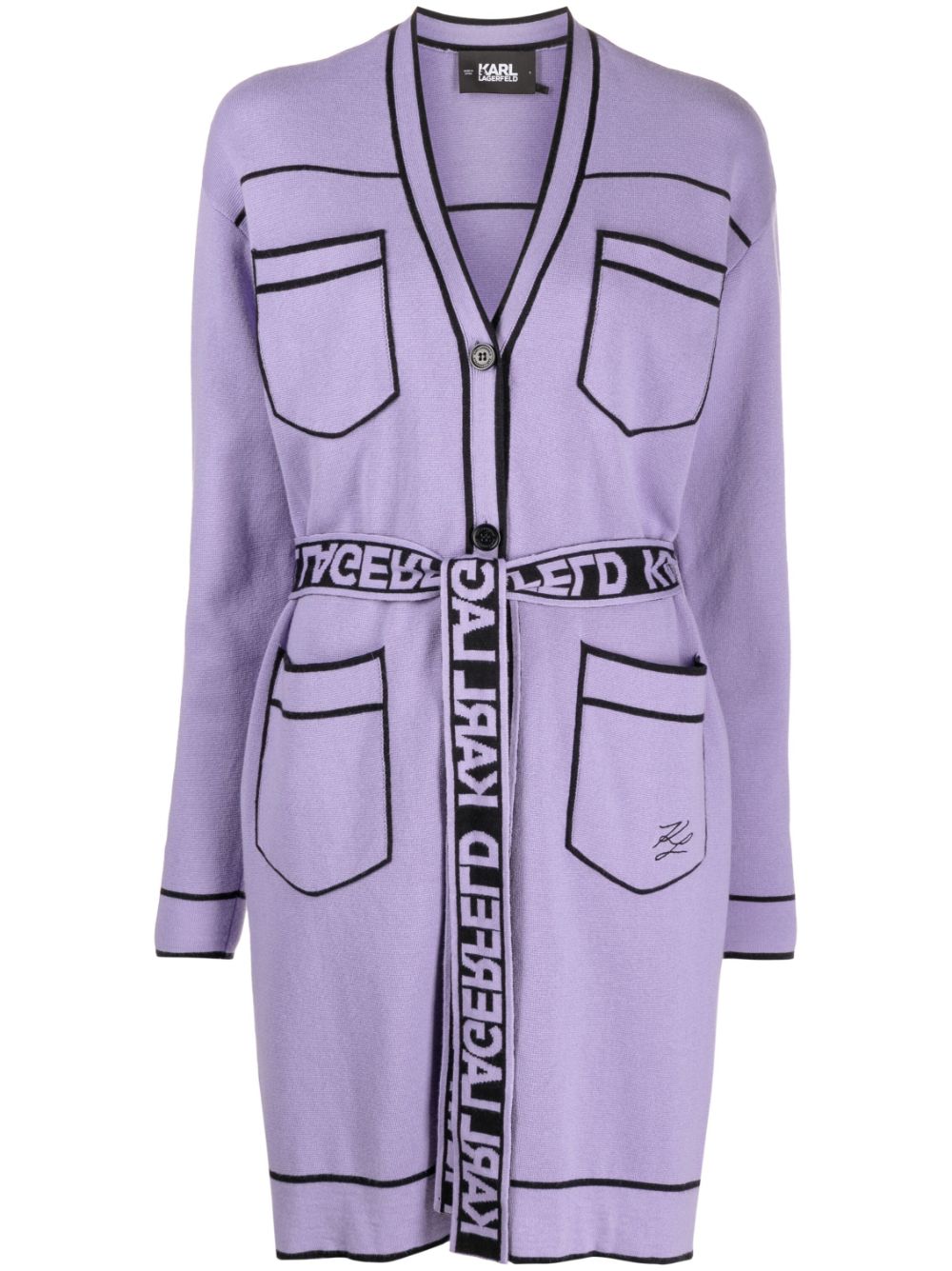 Karl Lagerfeld contrast-trimmed belted cardi-coat - Purple von Karl Lagerfeld