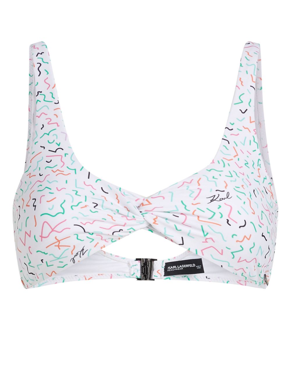 Karl Lagerfeld geometric-print twist-front bikini top - White von Karl Lagerfeld