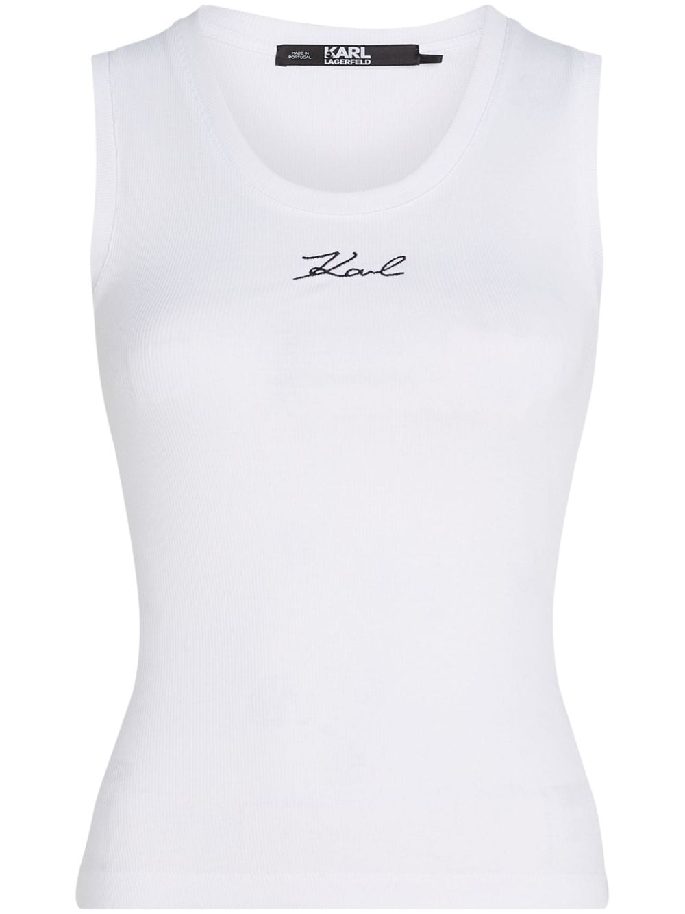 Karl Lagerfeld logo-embroidered ribbed tank top - White von Karl Lagerfeld