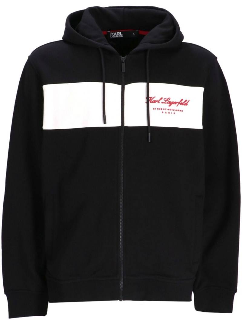 Karl Lagerfeld logo-embroidered striped zipped hoodie - Black von Karl Lagerfeld