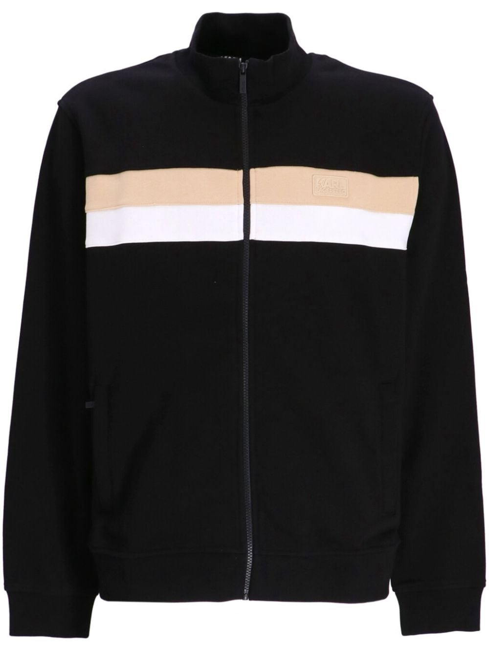 Karl Lagerfeld logo-patch striped zipped hoodie - Black von Karl Lagerfeld