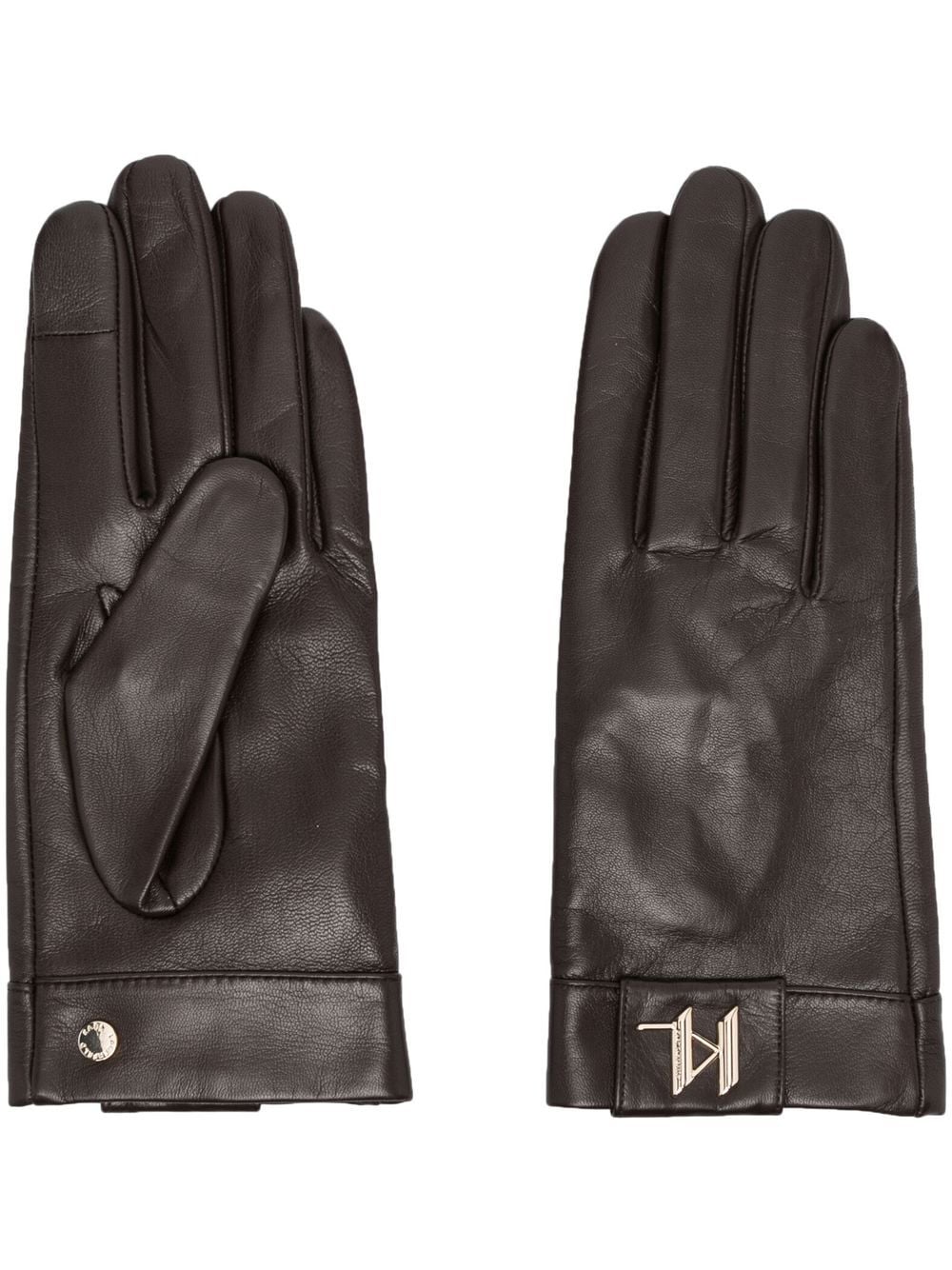 Karl Lagerfeld logo-plaque leather gloves - Brown von Karl Lagerfeld