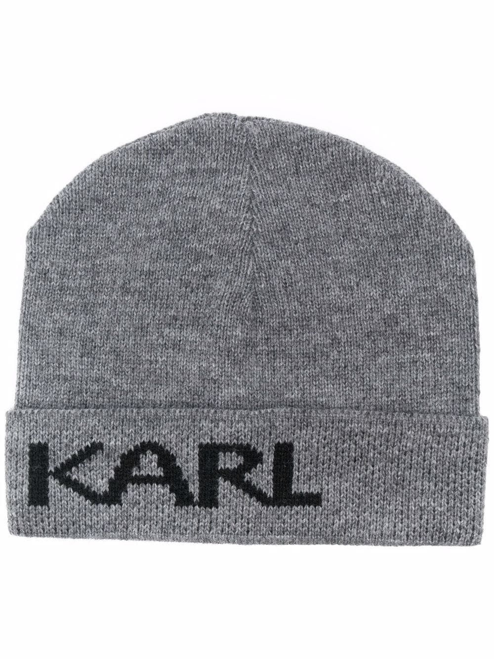Karl Lagerfeld logo-print beanie - Grey von Karl Lagerfeld