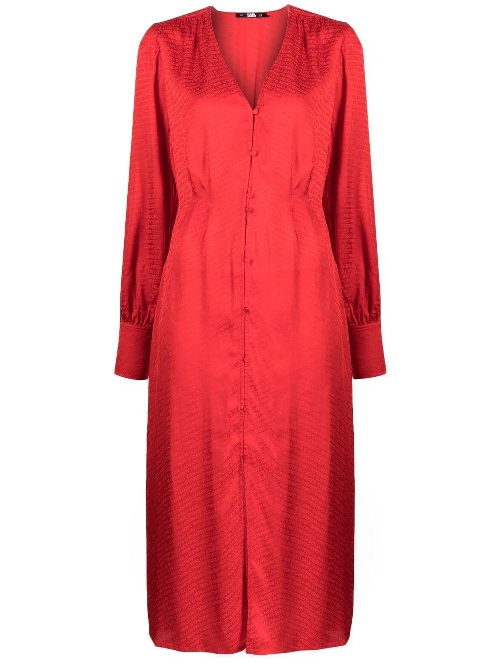 Karl Lagerfeld logo-print jacquard shirt dress - Red von Karl Lagerfeld