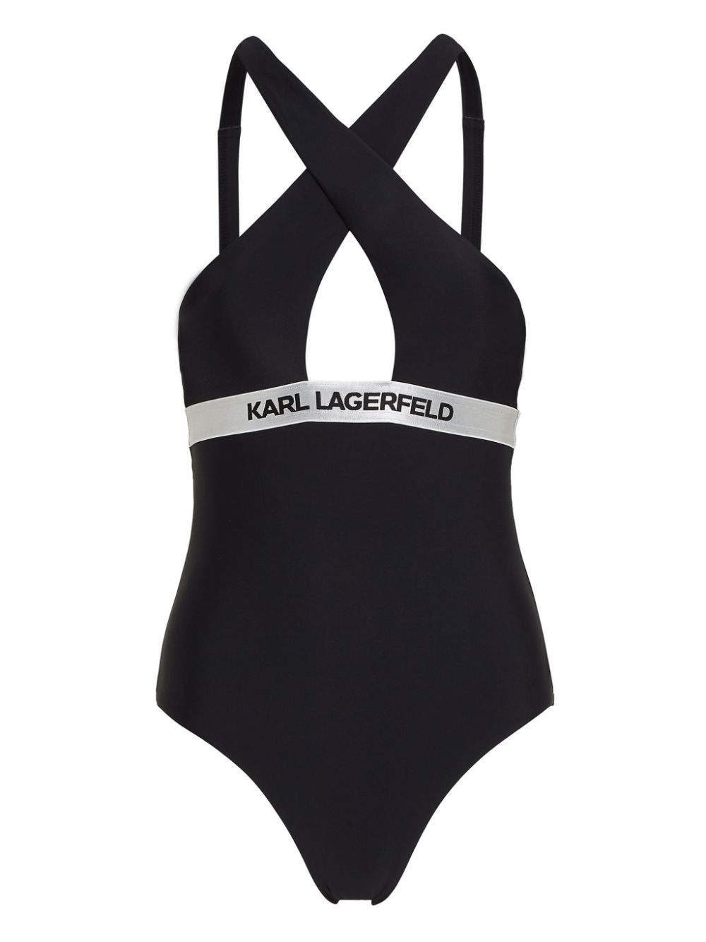 Karl Lagerfeld logo-waistband halterneck swimsuit - Black von Karl Lagerfeld
