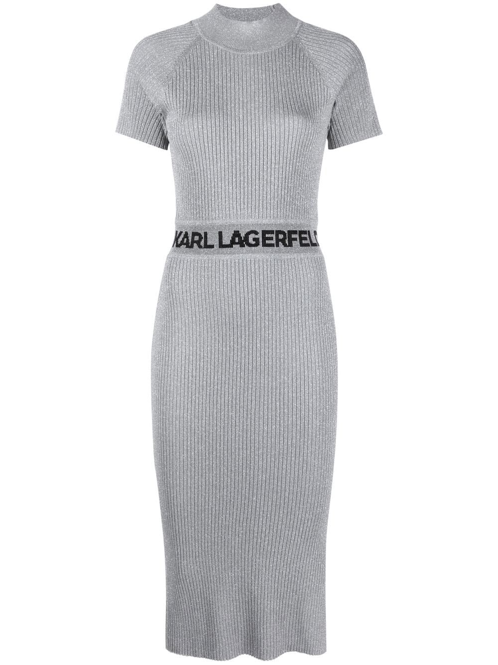 Karl Lagerfeld lurex logo-waist ribbed dress - Grey von Karl Lagerfeld