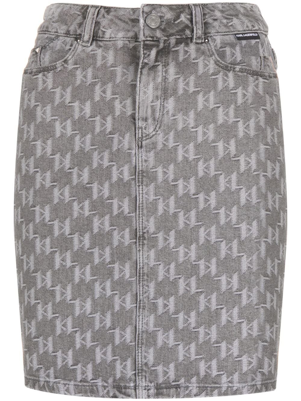 Karl Lagerfeld monogram denim skirt - Grey von Karl Lagerfeld