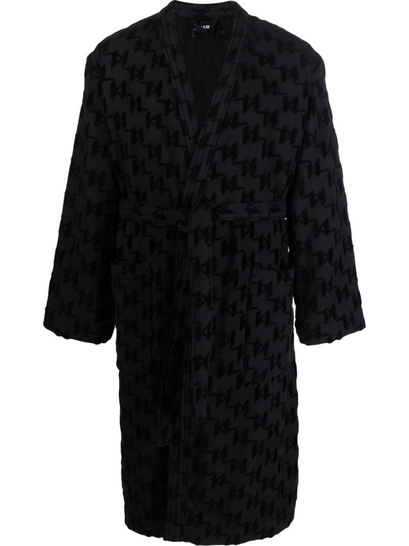 Karl Lagerfeld monogram-pattern tie-waist bathrobe - Black von Karl Lagerfeld