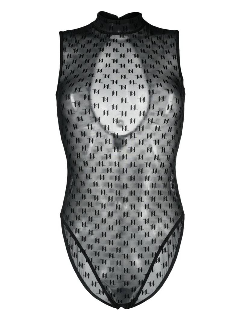 Karl Lagerfeld monogram sheer bodysuit - Black von Karl Lagerfeld