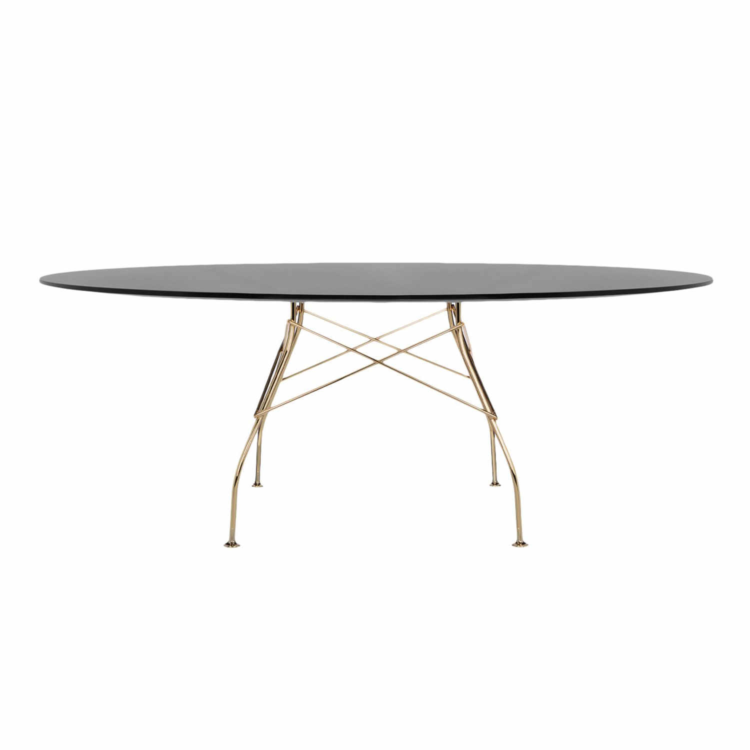 Glossy Ovaltisch, Tischplatte schwarz, Untergestell gold lackiert von Kartell