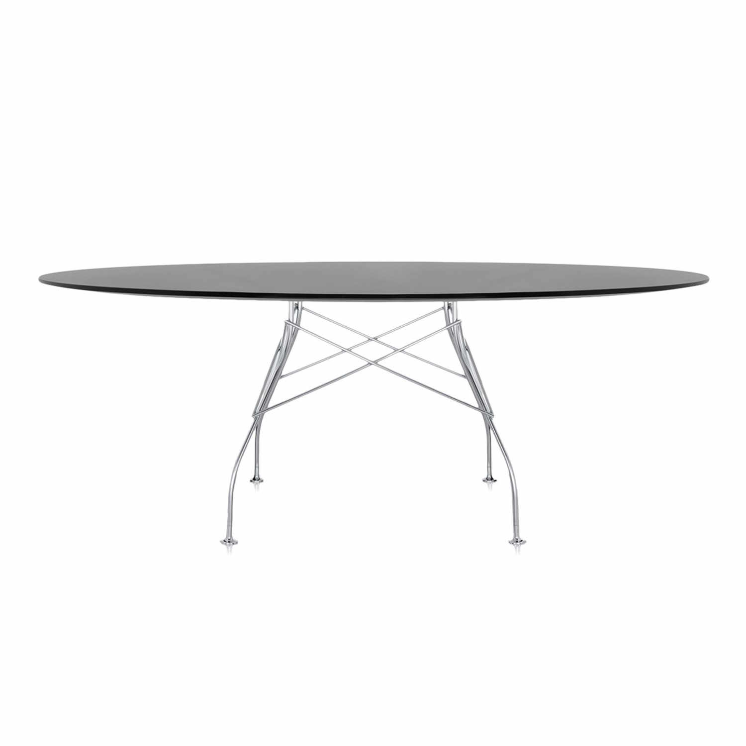 Glossy Ovaltisch, Tischplatte schwarz, Untergestell verchromt von Kartell