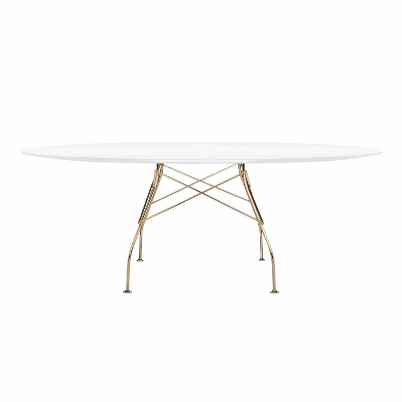 Glossy Ovaltisch, Tischplatte weiss, Untergestell gold lackiert von Kartell