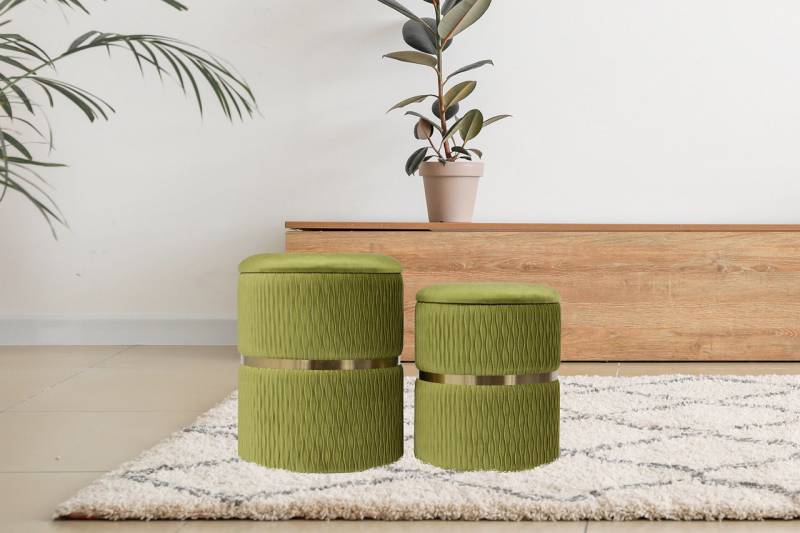 Kayoom Polsterhocker »Hocker Zora 425 2er-Set, Praktischer und versteckter Stauraum«, (Set, 2 St.), 2er-Set mit Stauraum, ineinander stapelbar, goldfarbenener Ring von Kayoom