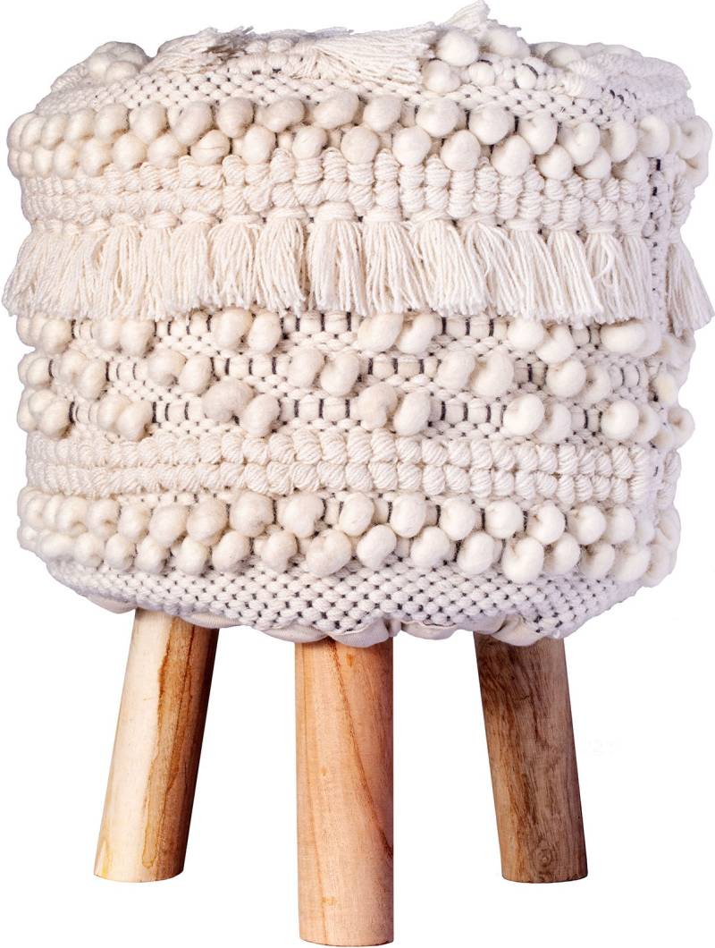 Kayoom Sitzhocker »Hocker Bohist 325, charaktergebende Strukturen mit Fransen und Quasten«, (1 St.), handgefertigtes Unikat, Boho-Style, gut kombinierbar von Kayoom