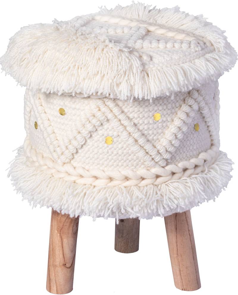 Kayoom Sitzhocker »Hocker Bohist 525, charaktergebende Strukturen mit Fransen und Quasten«, (1 St.), handgefertigtes Unikat, Boho-Style, gut kombinierbar von Kayoom