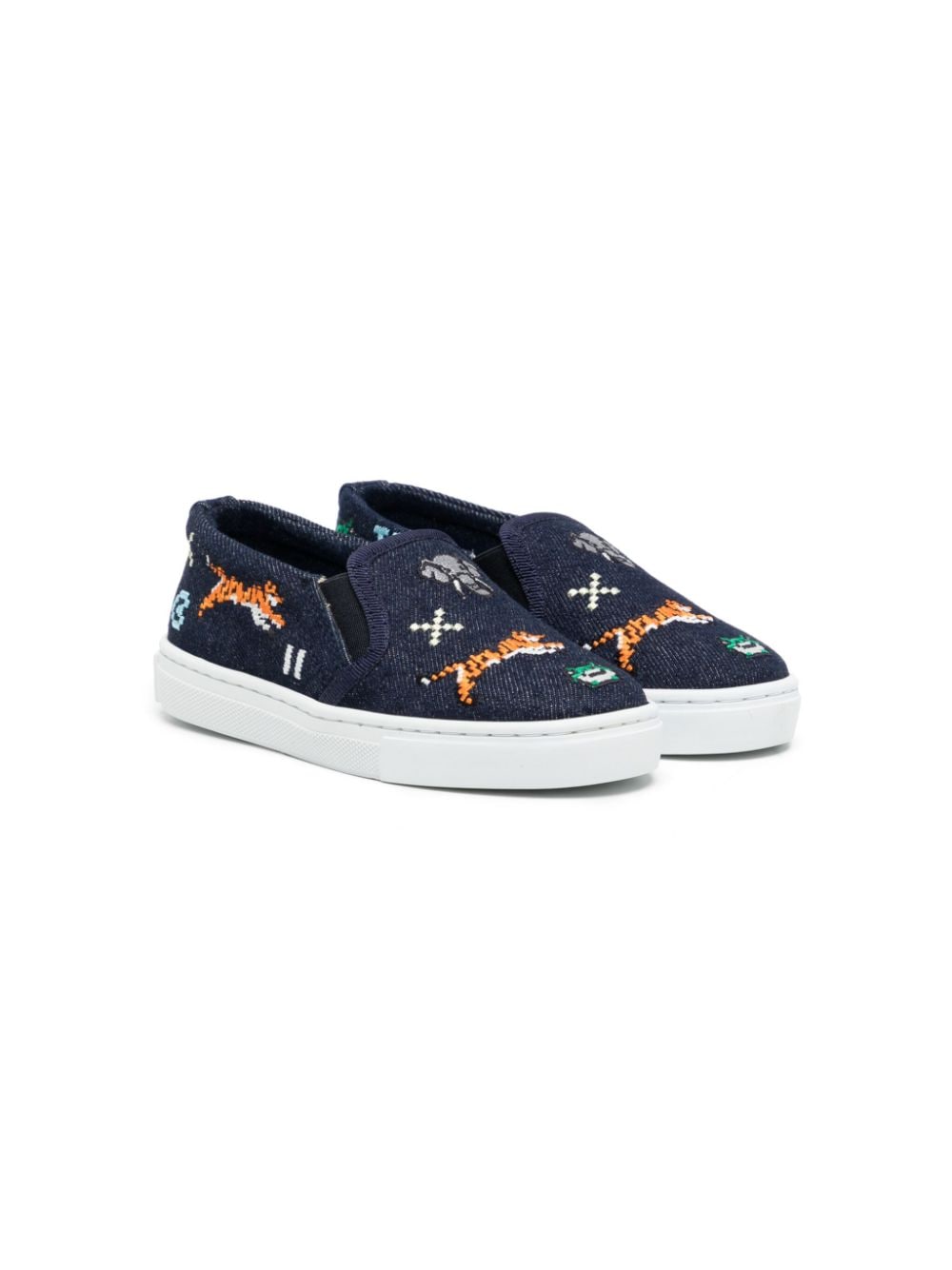 Kenzo Kids Jungle Game pixel-embroidered canvas sneakers - Blue von Kenzo Kids