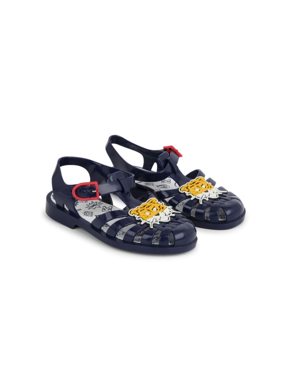 Kenzo Kids Tiger-appliqué patent-finish sandals - Blue von Kenzo Kids