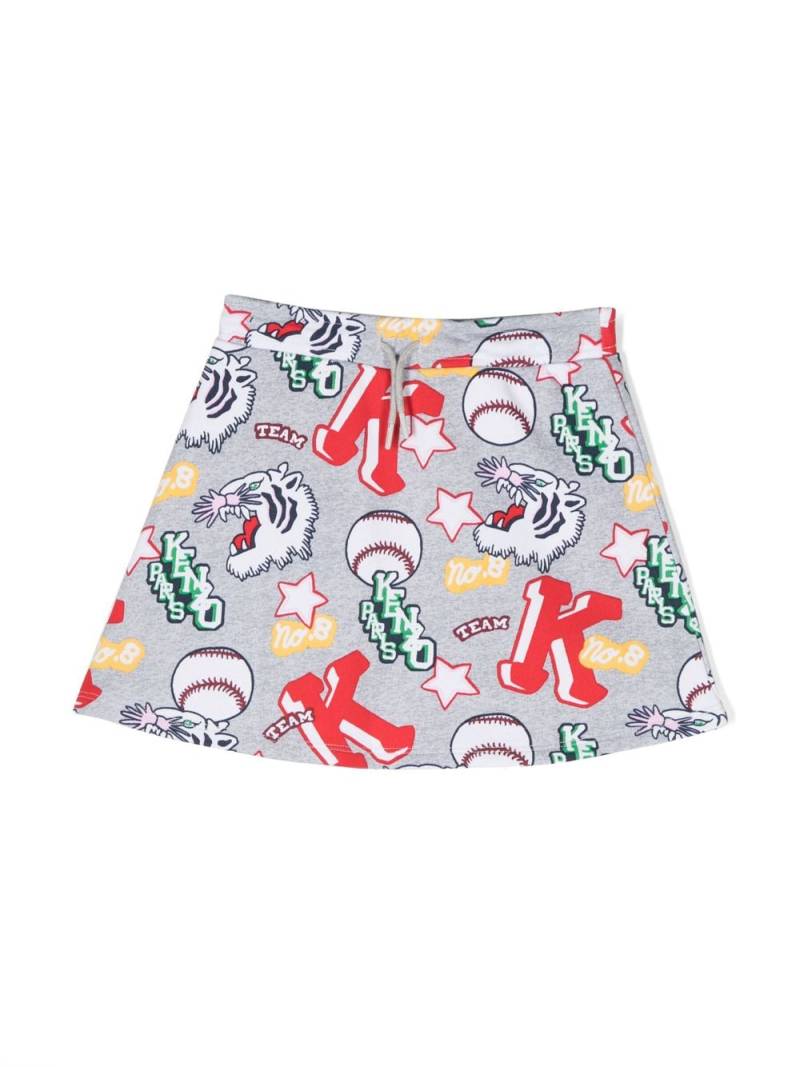 Kenzo Kids Varsity Tiger-print drawstring skirt - Grey von Kenzo Kids