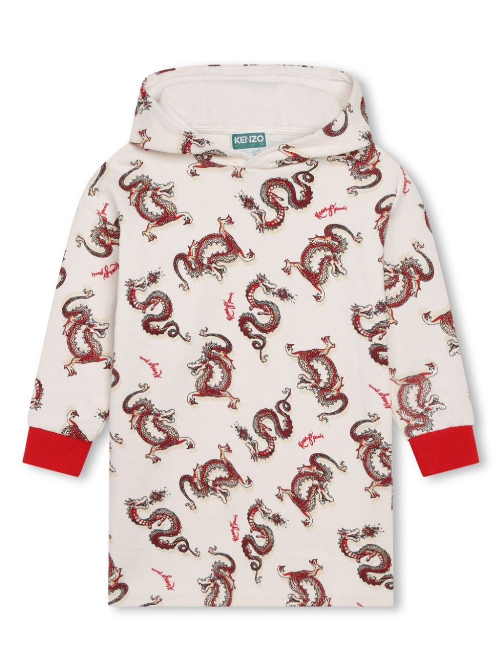 Kenzo Kids dragon-print cotton hooded dress - Neutrals von Kenzo Kids