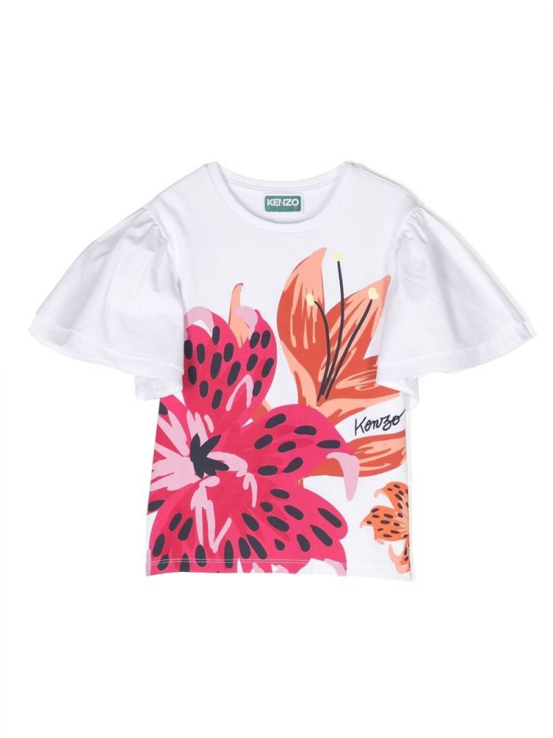 Kenzo Kids floral-print ruffle-detail T-shirt - White von Kenzo Kids