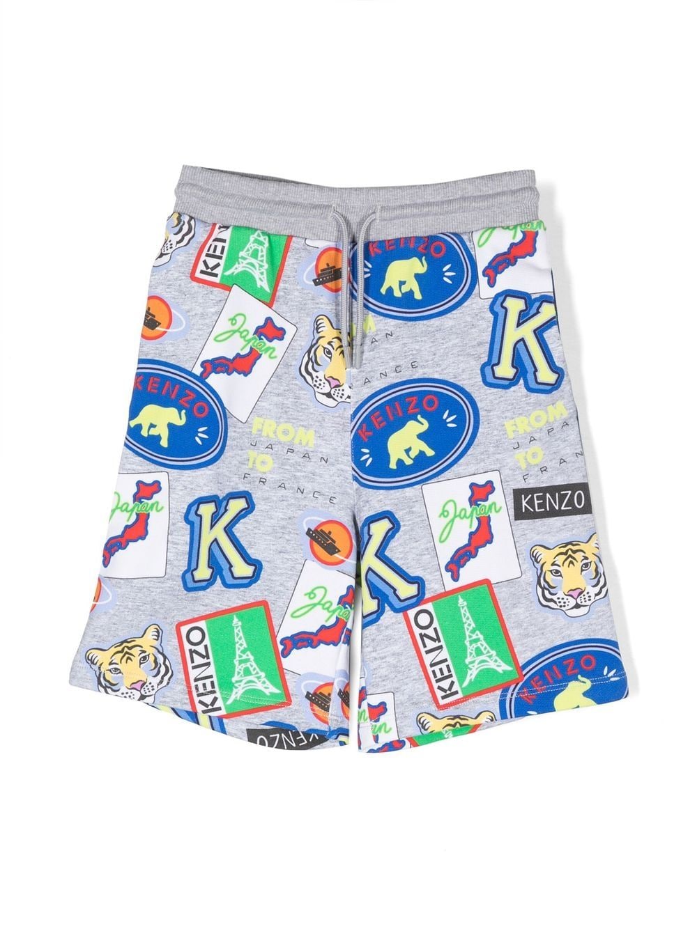 Kenzo Kids sticker-print side-stripe shorts - Grey von Kenzo Kids