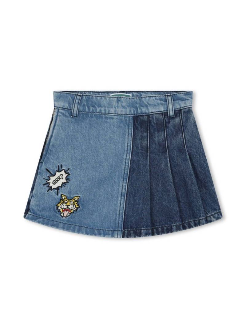 Kenzo Kids tiger-embroidered washed denim skorts - Blue von Kenzo Kids