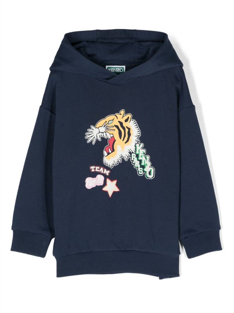 Kenzo Kids tiger-print cotton hoodie - Blue von Kenzo Kids