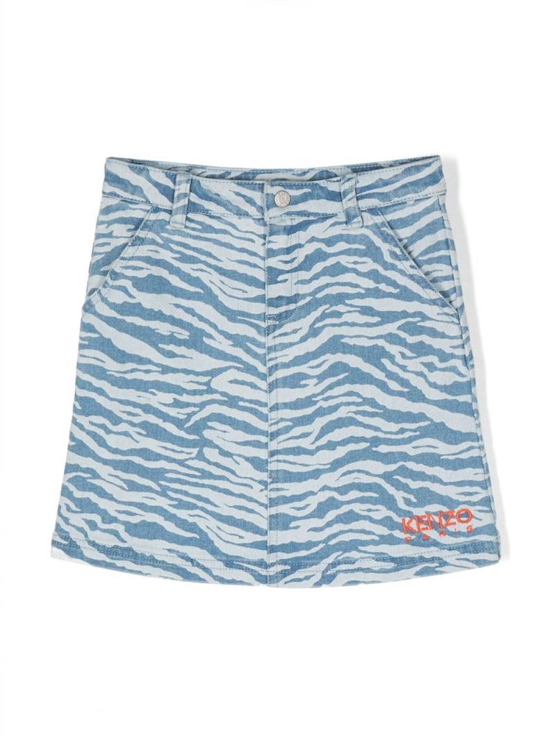 Kenzo Kids tiger-print denim skirt - Blue von Kenzo Kids