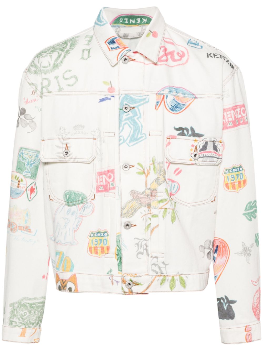 Kenzo Drawn Varsity denim jacket - White von Kenzo