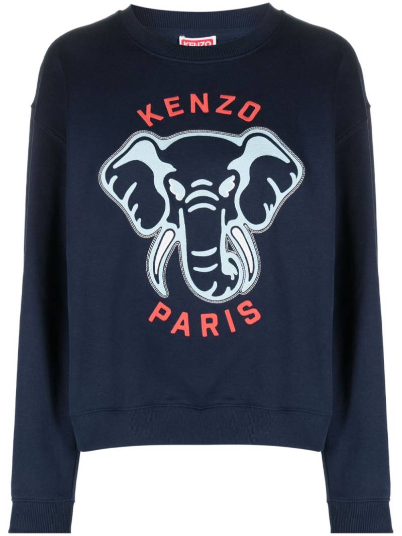 Kenzo Elephant-embroidered cotton sweatshirt - Blue von Kenzo