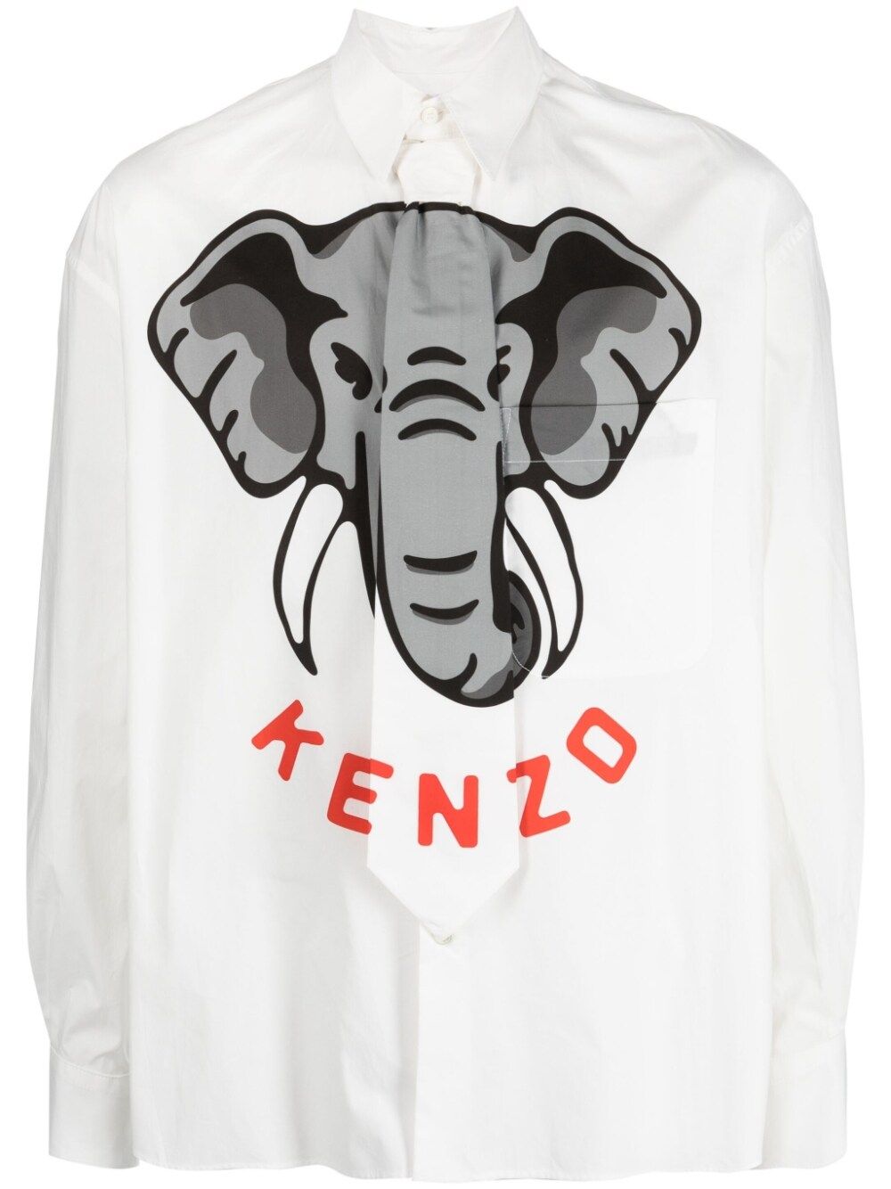 Kenzo Kenzo Elephant-print tie-detail shirt - White von Kenzo