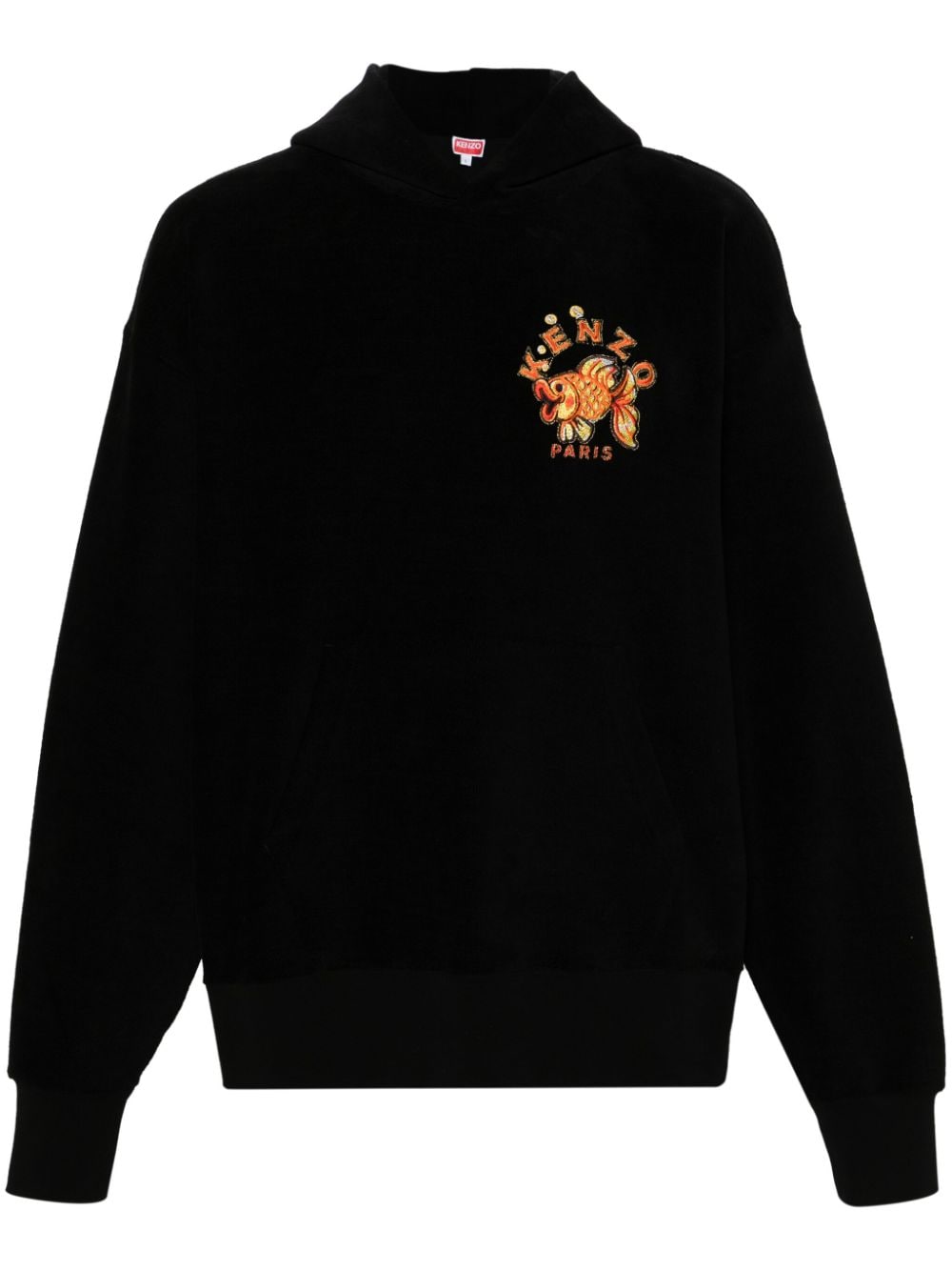 Kenzo Kingyo-embroidered fleeced hoodie - Black von Kenzo