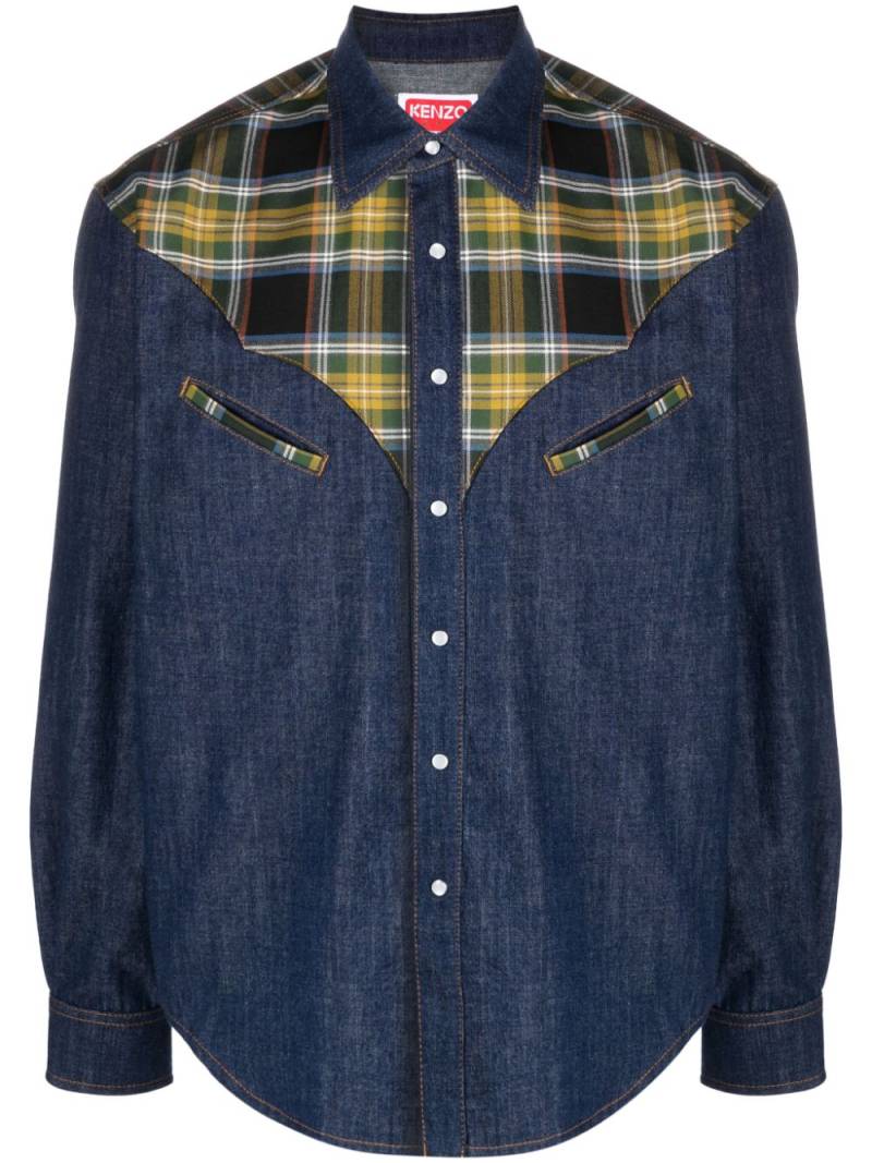 Kenzo checked-panel denim shirt - Blue von Kenzo