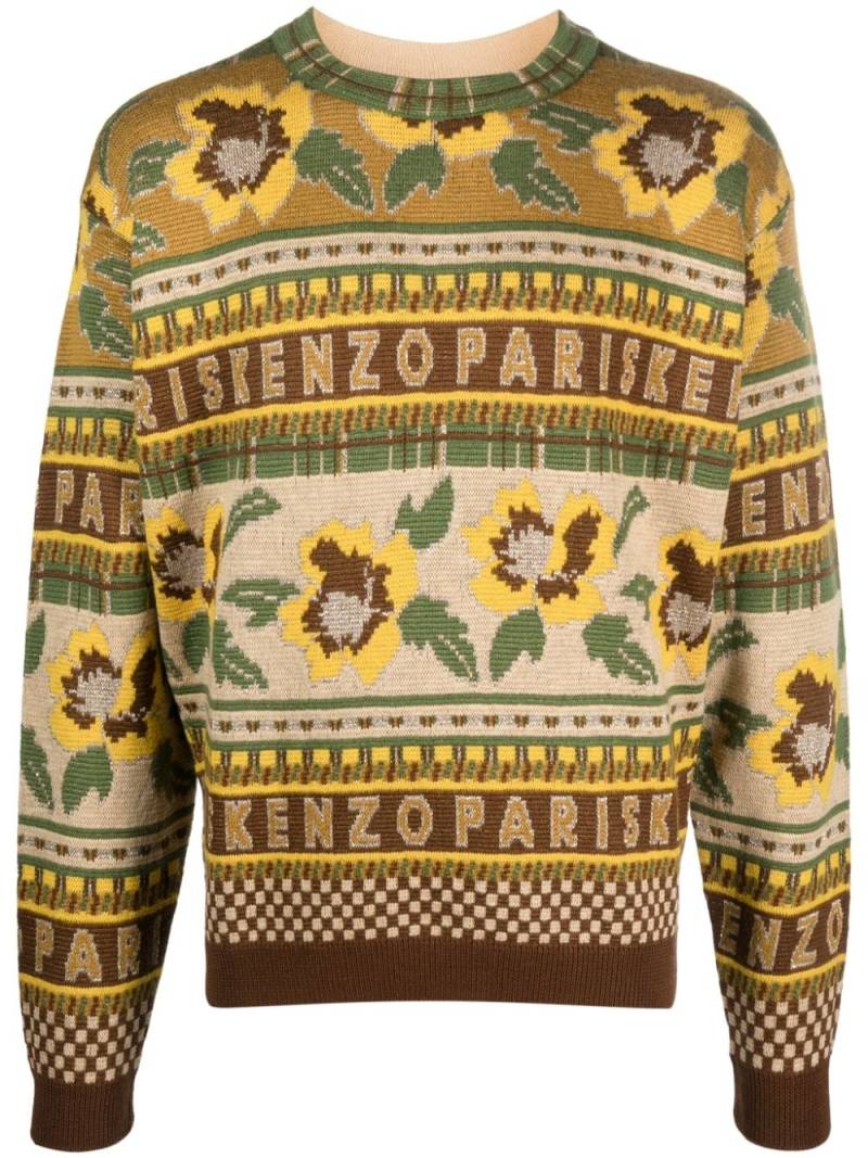 Kenzo fair isle intarsia-knit crew-neck jumper - Brown von Kenzo