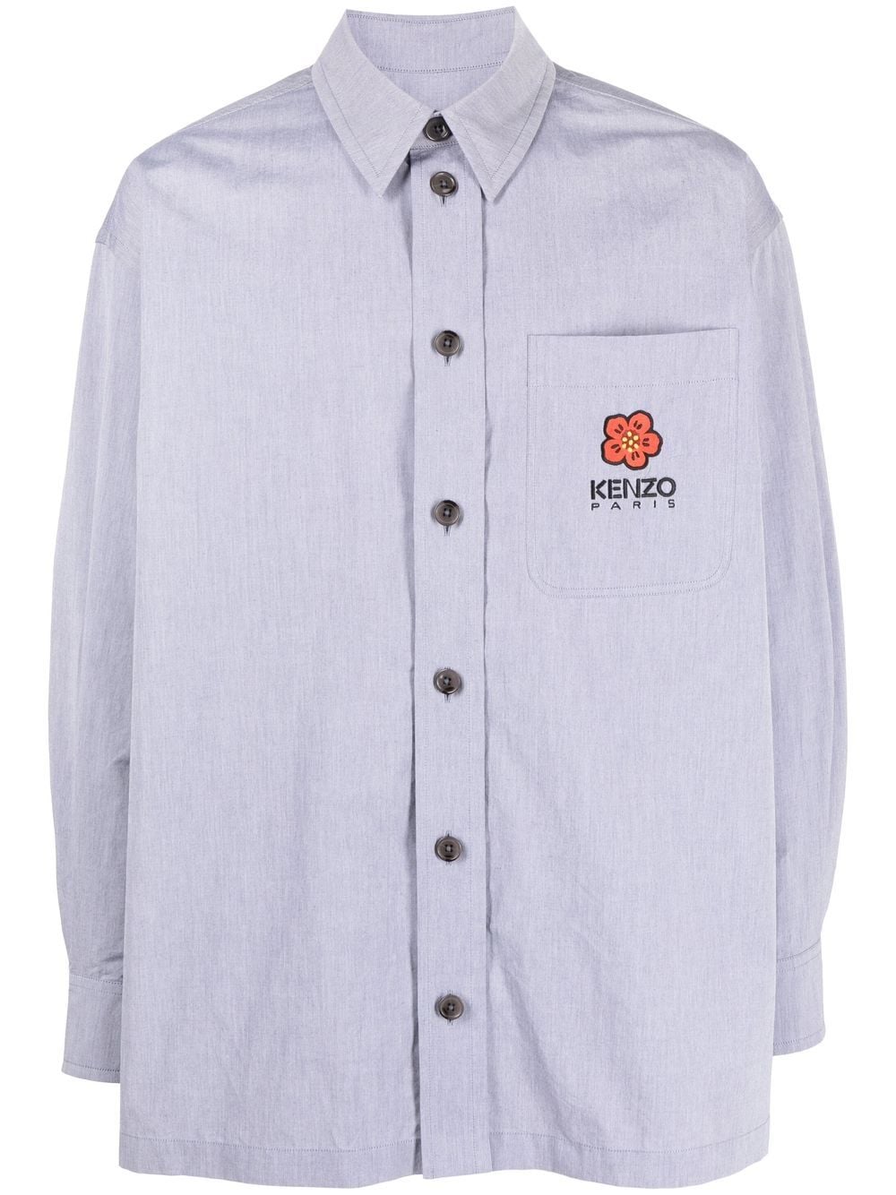 Kenzo logo-embroidered cotton shirt - Grey von Kenzo