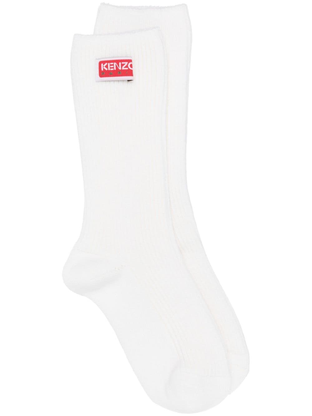 Kenzo logo-patch ribbed-knit socks - White von Kenzo
