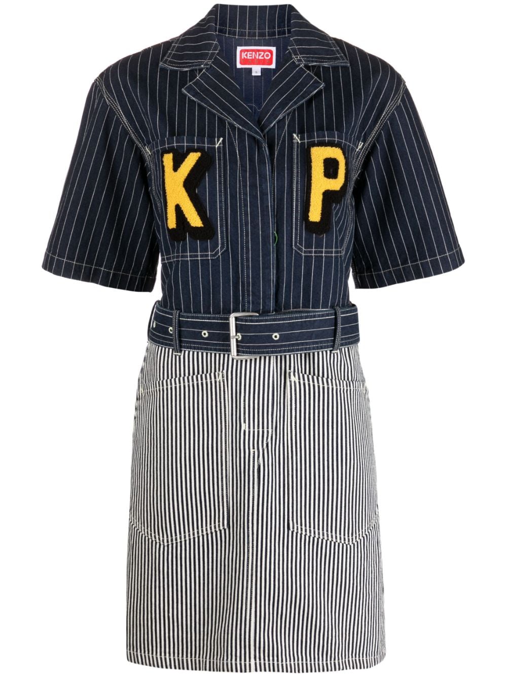Kenzo logo-patch striped denim shirtdress - Blue von Kenzo