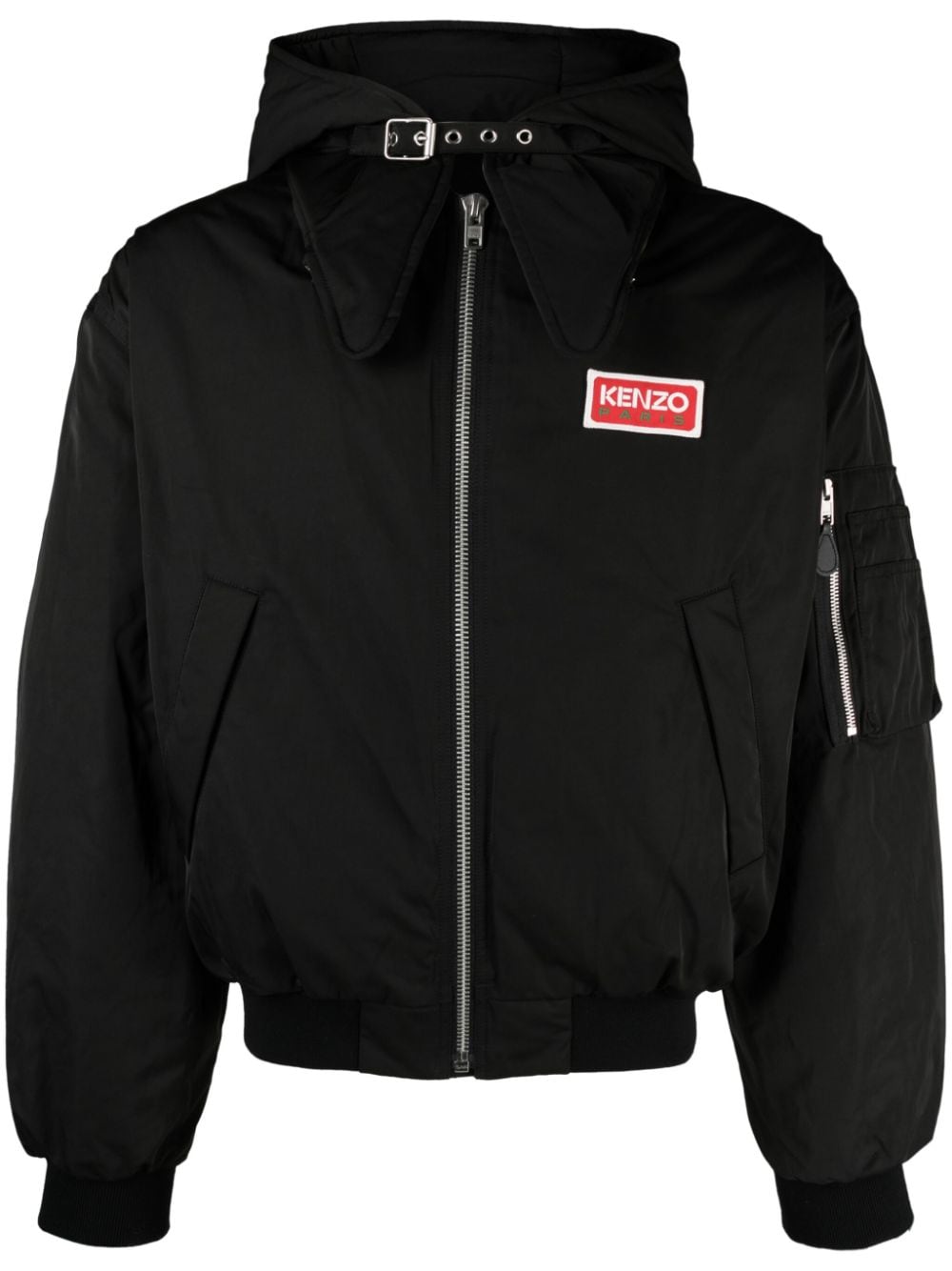 Kenzo logo-patch zip-up hooded jacket - Black von Kenzo