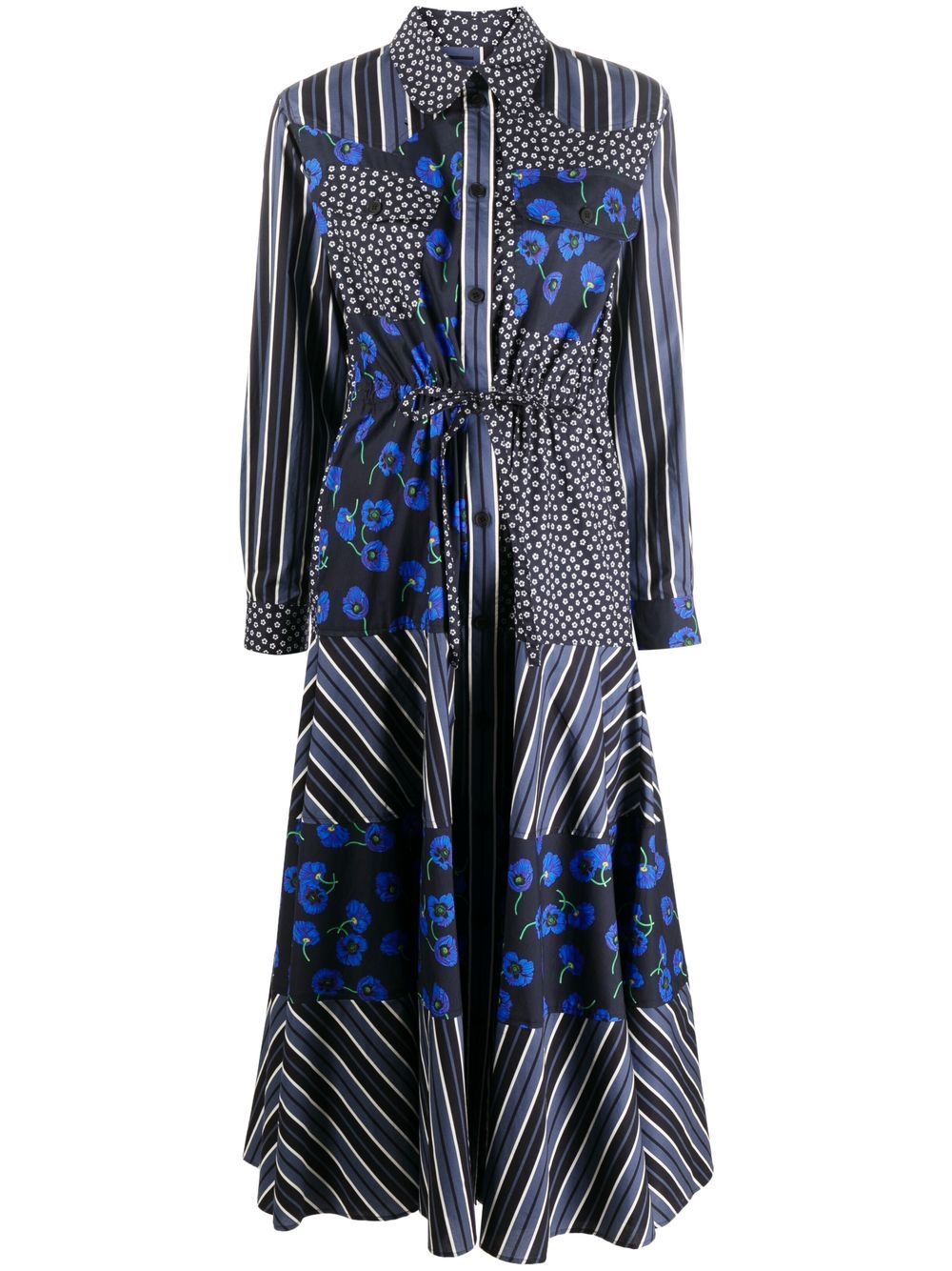 Kenzo mix-print midi shirt cotton dress - Blue von Kenzo