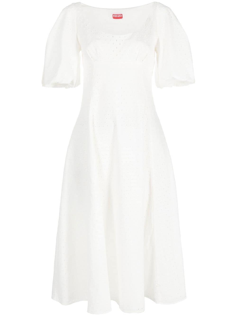 Kenzo puff-sleeve embroidered midi dress - White von Kenzo